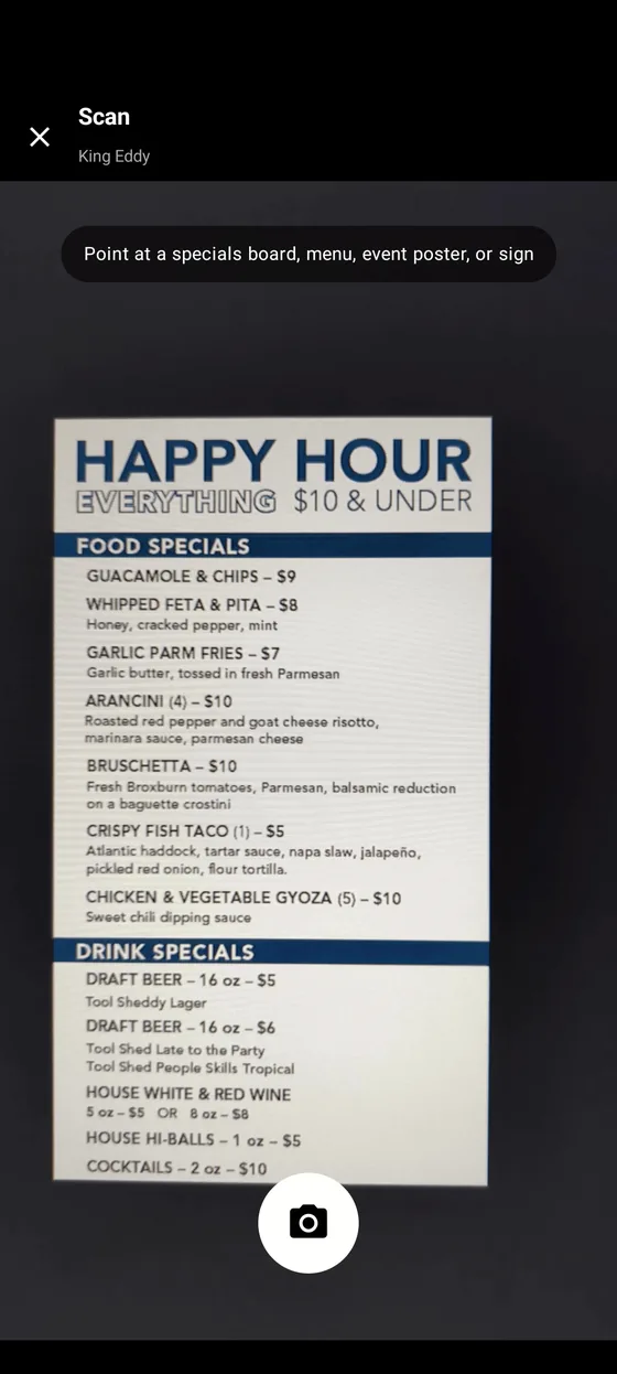 Kestr scanning a menu and showing the specials it found, ready to review before they go live.